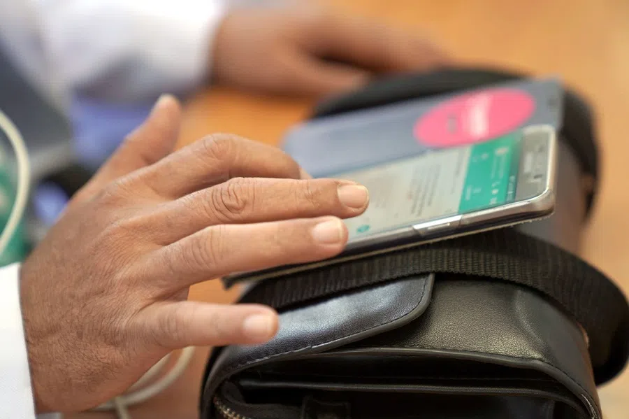 A doctor consults with a patient remotely using Halodoc's online health-care platform at the company's office in Jakarta, Indonesia, on 11 July 2019. (Dimas Ardian/Bloomberg)