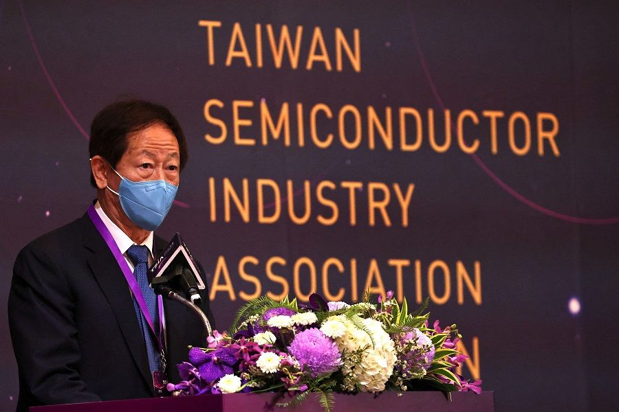 TSMC chairman Mark Liu makes a speech at the Taiwan Semiconductor Industry Association convention in Hsinchu, Taiwan, 19 October 2022. (Ann Wang/Reuters)