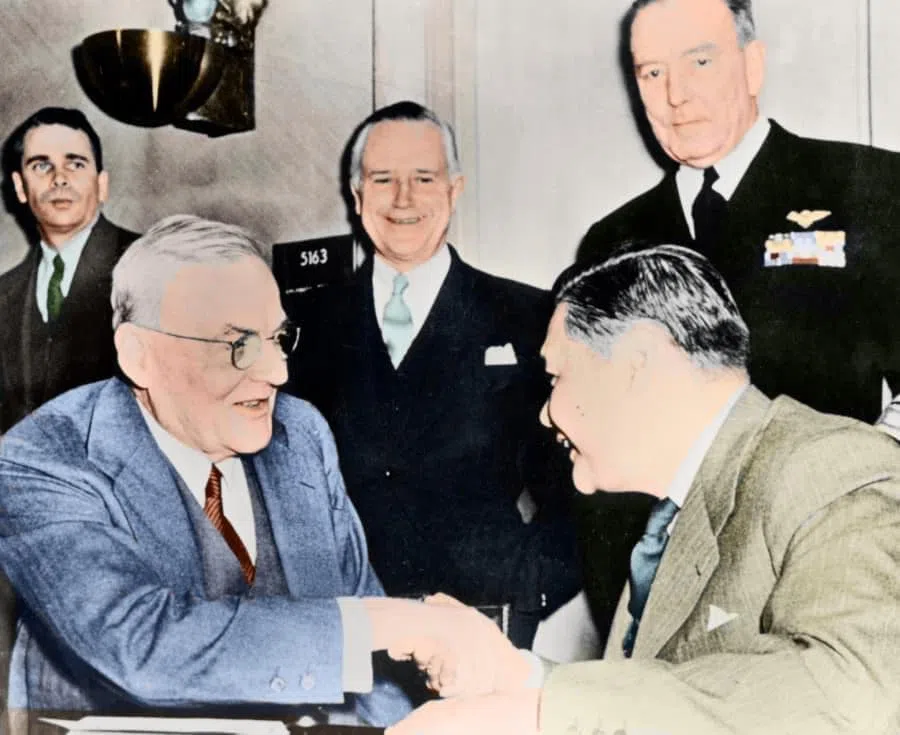 In 1954, US Secretary of State John Foster Dulles and Minister of Foreign Affairs of the Republic of China (ROC) George Yeh Kung-chao signed the Mutual Defense Treaty in the White House, bringing Taiwan into the US's scope of West Pacific military affairs. At the time, the US government also respected the ROC's stand and supported the "one China" policy.