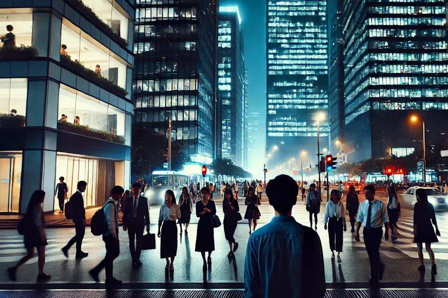 People heading home late at night after work.