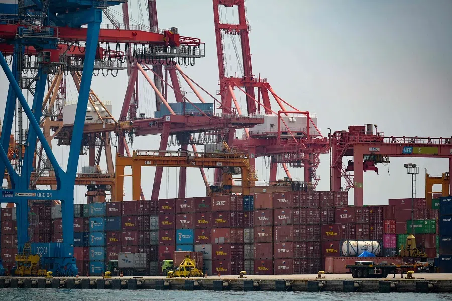 Stacks of containers are seen at the Port of Tanjung Priok in Jakarta, Indonesia on 31 March 2021. (Bay Ismoyo/AFP)