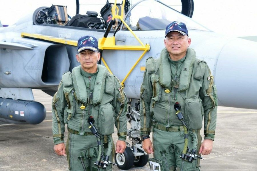 Napadej Dhupatemiya (right) on an inspection in Thailand. (@GripenNews/Twitter)
