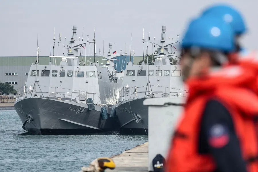 Two KH-6 fast attack missile boats dock during a combat readiness exercise at the Zuoying Naval Base in Kaohsiung, Taiwan on 9 January 2025. (I-Hwa Cheng/AFP)