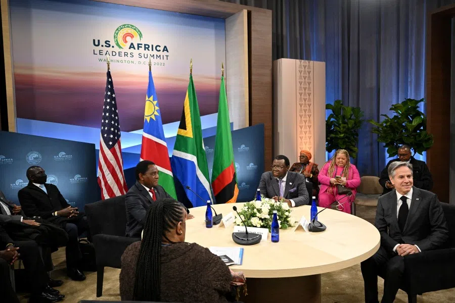 US Secretary of State Antony Blinken meets with Namibia's President, Hage Geingob, Zambia's President, Hakainde Hichilema and South Africa's Foreign Minister, Naledi Pandor, during the US-Africa Leaders Summit at the Walter E. Washington Convention Center in Washington, US, 14 December 2022. (Mandel Ngan/Pool via Reuters)