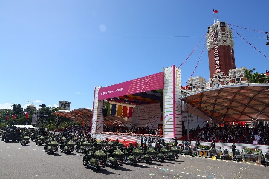 Members of the army participate in the Double Tenth Day celebration in Taipei, Taiwan, 10 October 2021. (Ann Wang/Reuters)