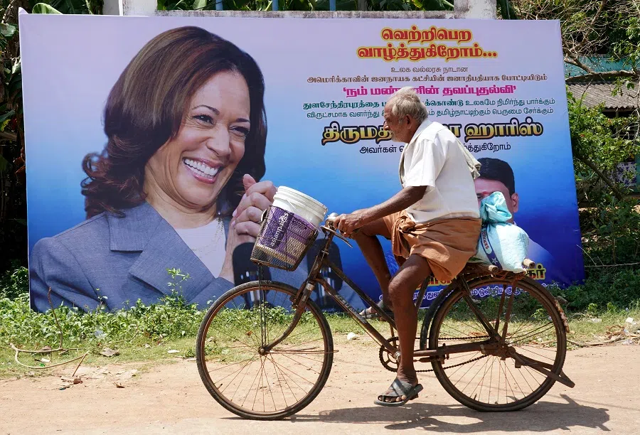 A man rides his bicycle past a banner of US Vice-President Kamala Harris installed alongside a road in the village of Thulasendrapuram, where Harris’s maternal grandfather was born more than a century ago, in the southern state of Tamil Nadu, India, 27 July 2024. The banner reads, “We wish you for your win... Our daughter of the soil is contesting as the Democratic party candidate to be the world superpower America’s president. We wish Mrs. Kamala Harris, who has Thulasendrapuram as her native and is adding pride to Tamil Nadu and India by growing to a point where the world looks up to her, that she wins”. (Stringer/Reuters)