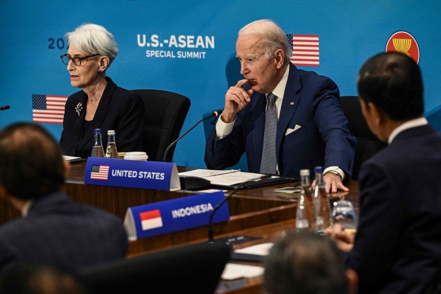 US President Joe Biden participates in the US-ASEAN Special Summit at the US State Department in Washington, DC, on 13 May 2022. (Brendan Smialowski/AFP)