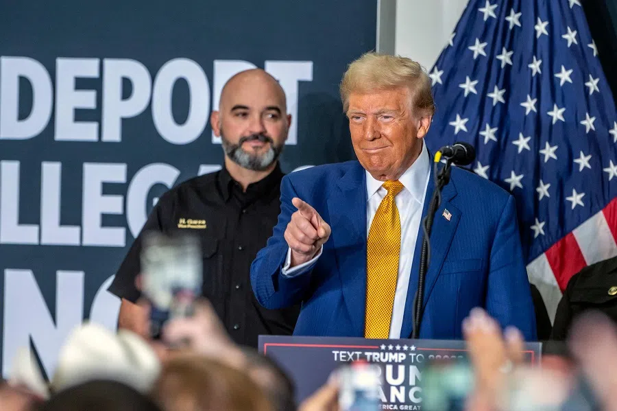 Donald Trump looks on as he speaks at a campaign rally in East Del Valle, Austin, Texas, on 25 October 2024.