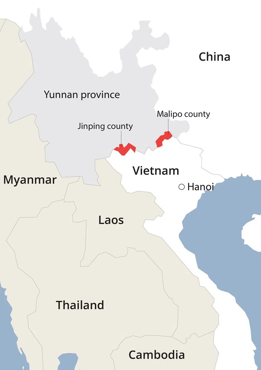 Location of Malipo and Jinping. (Graphic: Chua Sin Yew)