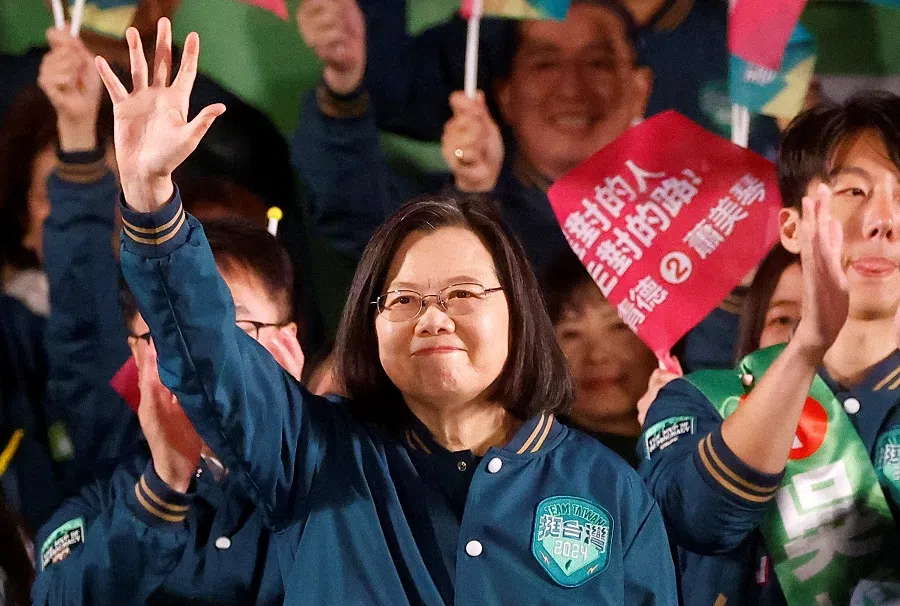 Taiwan President Tsai Ing-wen attends a campaign rally ahead of the elections in New Taipei City, Taiwan, on 12 January 2024. (Ann Wang/Reuters)