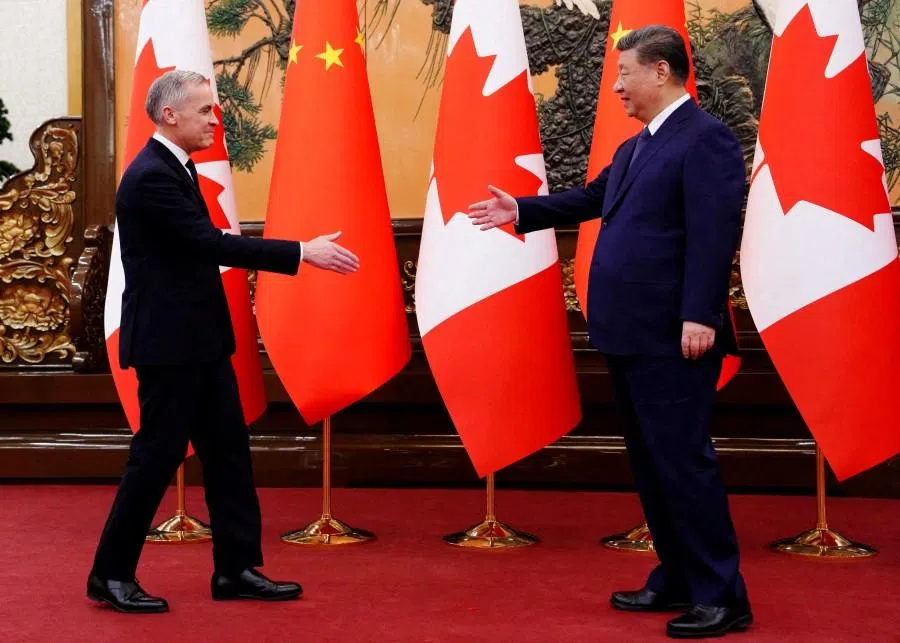 Canadian Prime Minister Mark Carney meets with President of China Xi Jinping at the Great Hall of the People in Beijing, China, on 16 January 2026. (Sean Kilpatrick/Reuters)