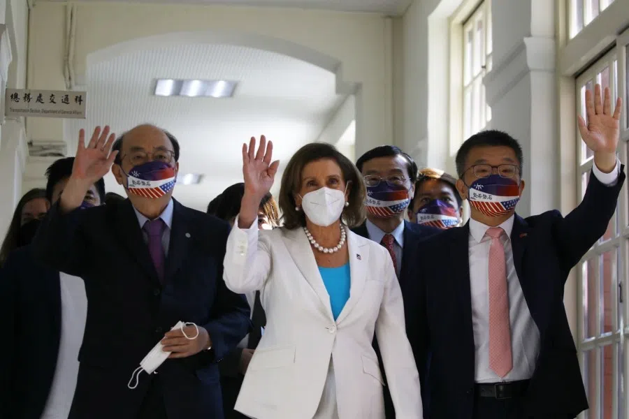 US House Speaker Nancy Pelosi, centre, arrives at the Legislative Yuan in Taipei, Taiwan, on 3 August 2022. (I-Hwa Cheng/Bloomberg)