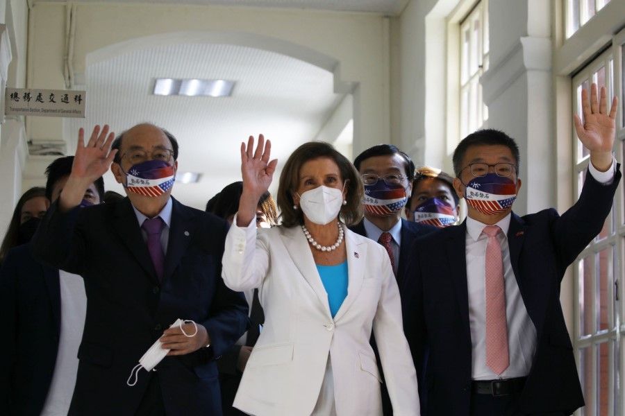US House Speaker Nancy Pelosi, centre, arrives at the Legislative Yuan in Taipei, Taiwan, on 3 August 2022. (I-Hwa Cheng/Bloomberg)