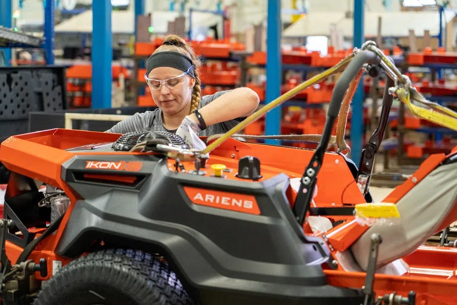 An AriensCo employee works on the assembly line at the company’s plant in Brillion, Wisconsin, US, in this undated handout photo obtained by Reuters on 3 April 2024. (AriensCo/Handout via Reuters)