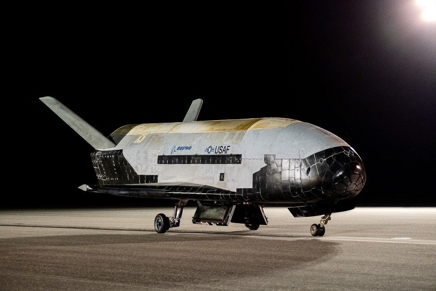The X-37B Orbital Test Vehicle is pictured shortly after landing at NASA's Kennedy Space Center in Florida, US, on 12 November 2022. (US Space Force/Staff Sgt. Adam Shanks/Handout via Reuters)