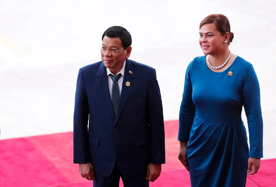 Philippine President Rodrigo Duterte (left) and his daughter Sara Duterte arrive for the opening of the Boao Forum for Asia (BFA) Annual Conference 2018 in Boao, Hainan province, China, on 10 April 2018. (AFP)