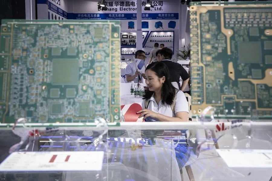 Printed circuit boards on display at the Shenzhen Sun & Lynn Circuits Co. booth during the Electronica Shanghai expo in Shanghai, China, on 1 July 2026.