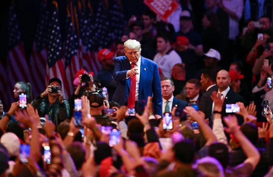 Former US President and Republican presidential candidate Donald Trump leaves a campaign rally at Madison Square Garden in New York, 27 October 2024. (Angela Weiss/AFP)