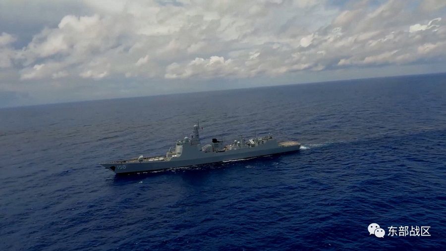 A Navy Force destroyer under the Eastern Theater Command of China's People's Liberation Army (PLA) takes part in military exercises in the waters around Taiwan, at an undisclosed location, 8 August 2022 in this handout picture released on 9 August 2022. (Eastern Theater Command/Handout via Reuters)