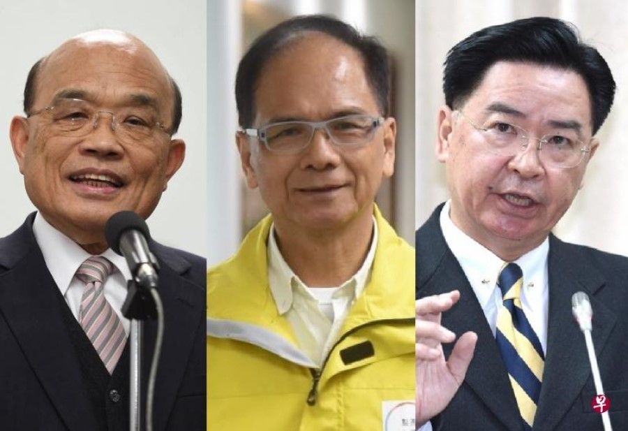 (Left to right) Premier Su Tseng-chang, Parliament Speaker You Si-kun and Foreign Minister Joseph Wu have been named by the Taiwan Affairs Office as being "stubbornly pro-Taiwan independence". (Internet/SPH)