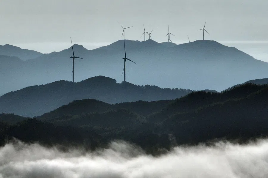 Wind turbines are seen at a wind farm in Suichuan County, in China’s central Jiangxi province on 17 July 2025. (AFP)
