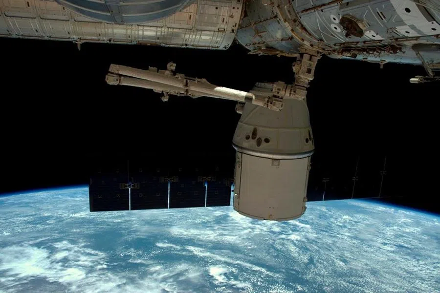 A NASA photo shows a SpaceX Dragon capsule as it is released from the International Space Station in this image released to social media on 11 May 2016.