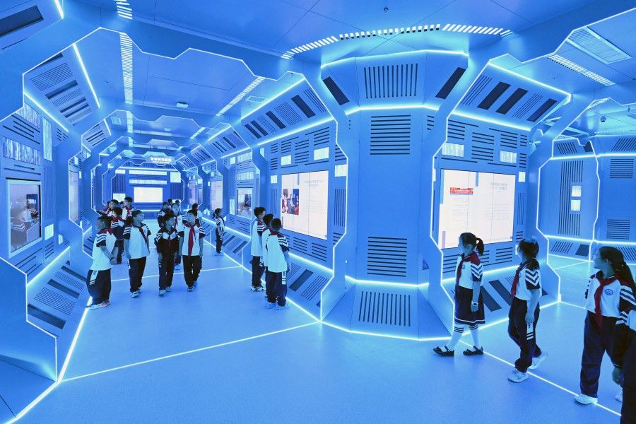 Students visit an educational base of AI in Handan, in China's northern Hebei province on 25 May 2023. (AFP)