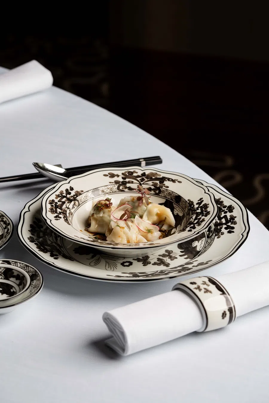 Poached prawn, chicken, Chinese cabbage, preserved vegetable dumplings served at Summer Pavilion.
