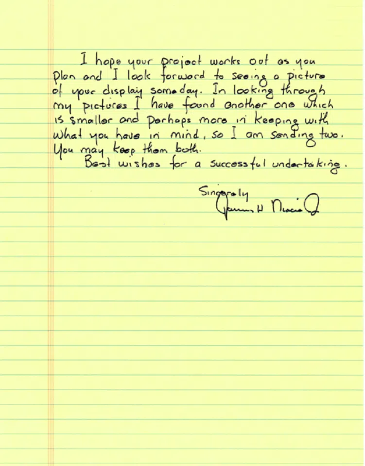 “Doolittle Raider” James H. Macia Jr.’s reply to a letter from a student named Ernest. (3 of 3)
