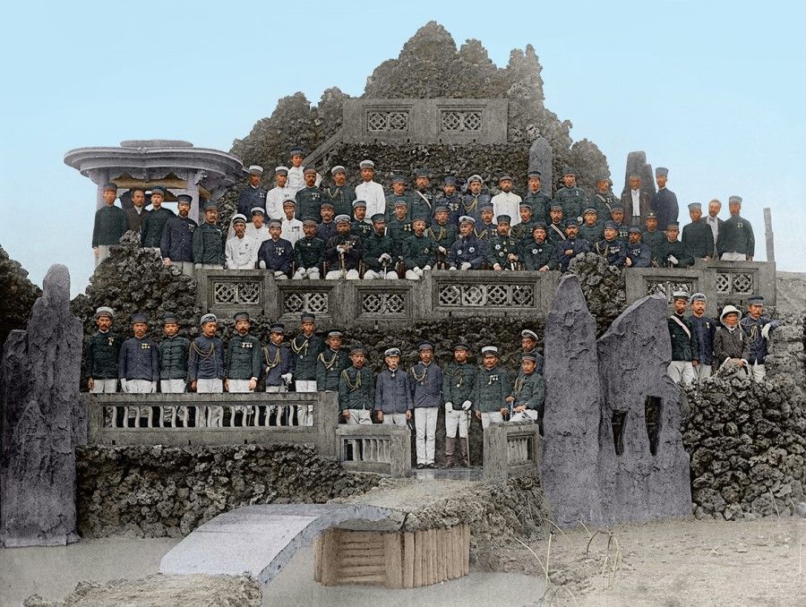 Japanese generals taking charge of Taiwan in 1895. The photo shows them at the former Qing Dynasty Taiwan Provincial Administration Hall, symbolising the start of Japanese colonial rule over Taiwan.