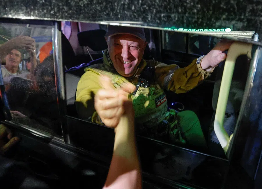 Wagner mercenary chief Yevgeny Prigozhin leaves the headquarters of the Southern Military District amid the group's pullout from the city of Rostov-on-Don, Russia, 24 June 2023. (Alexander Ermochenko/Reuters)