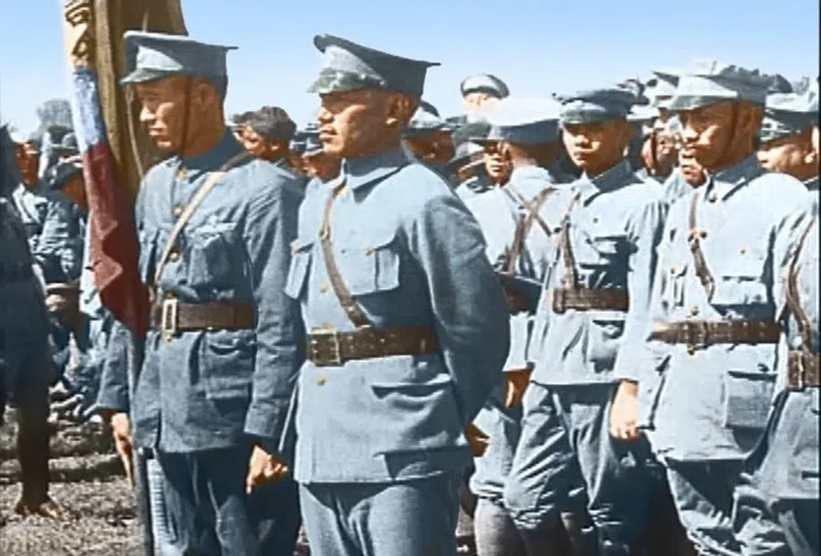The commandant and director of instruction of the Whampoa Military Academy reviewing the cadets.