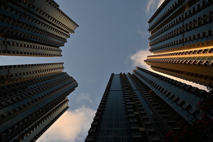 This general view shows the Grand Central residential building complex in Hong Kong on 28 May 2021. (Anthony Wallace/AFP)