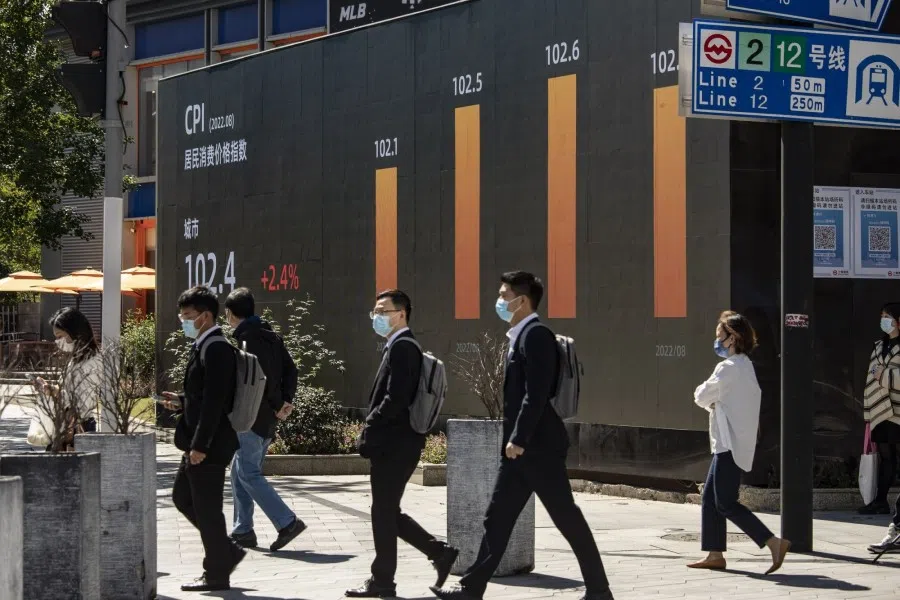 A public screen displays the consumer price index (CPI) figures in Shanghai, China, on 10 October 2022. (Qilai Shen/Bloomberg)