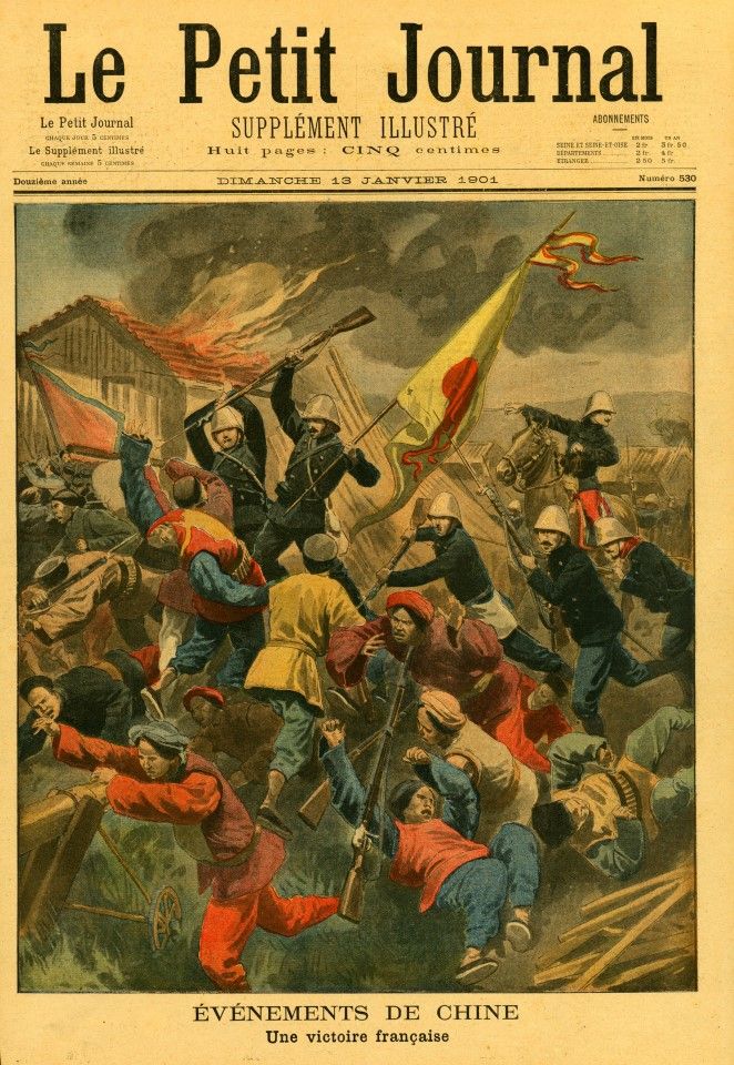 A colour supplement of Le Petit Journal from 1901 shows a French victory over Chinese troops.