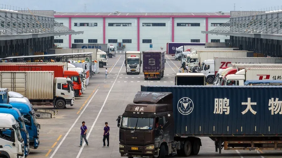 Trucks at a Shein logistics centre in Zhaoqing, Guangdong province, China, on 8 April 2025. (Qilai Shen/Bloomberg)