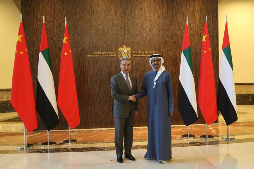 China’s Foreign Minister Wang Yi held talks with Sheikh Abdullah bin Zayed Al Nahyan, Deputy Prime Minister and Minister of Foreign Affairs of the UAE in Abu Dhabi on 12 December 2025. (Xinhua)