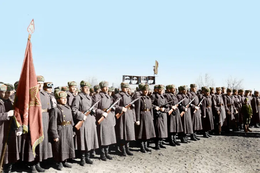 On 7 November 1945, the Red Army held a grand ceremony in Changchun to celebrate the 28th anniversary of the October Revolution, and to unveil a memorial to the Red Army Air Force pilots. In line with the Yalta Agreement, the Soviet Union attacked Japanese troops in Manchuria late in WWII and captured northeast China, which became an important supporting force for the CCP.