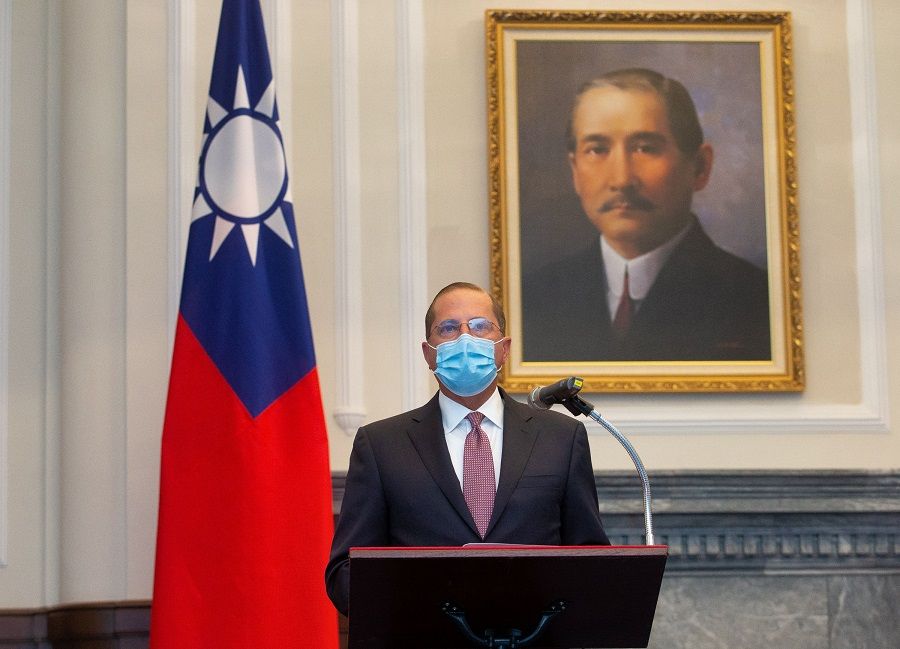 US Health and Human Services Secretary Alex Azar speaks during a meeting with Taiwan President Tsai Ing-wen (not pictured) at the presidential office, in Taipei, Taiwan, on 10 August 2020. (Central News Agency/Pool via Reuters)