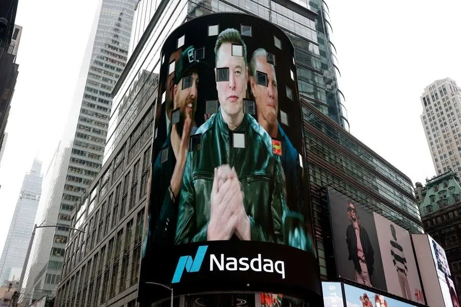 A live feed shows SpaceX CEO Elon Musk on the day of SpaceX's IPO at the Nasdaq MarketSite, in New York City, US, on 12 June 2026.