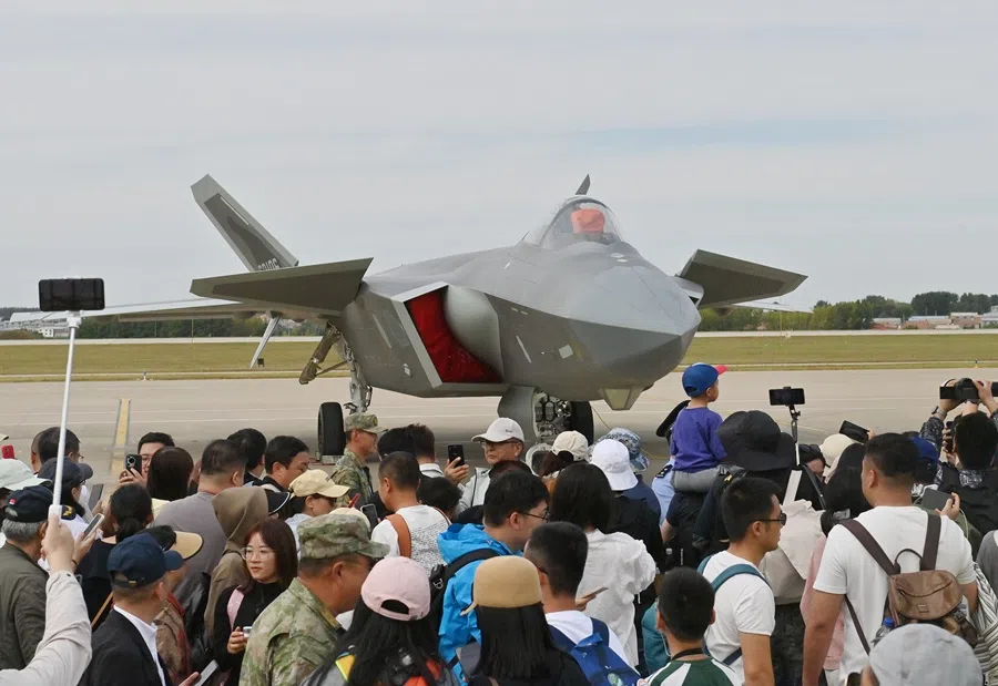 The J-20 was displayed statically for the first time at the Changchun Airshow, on 19 September 2025. (CNS)