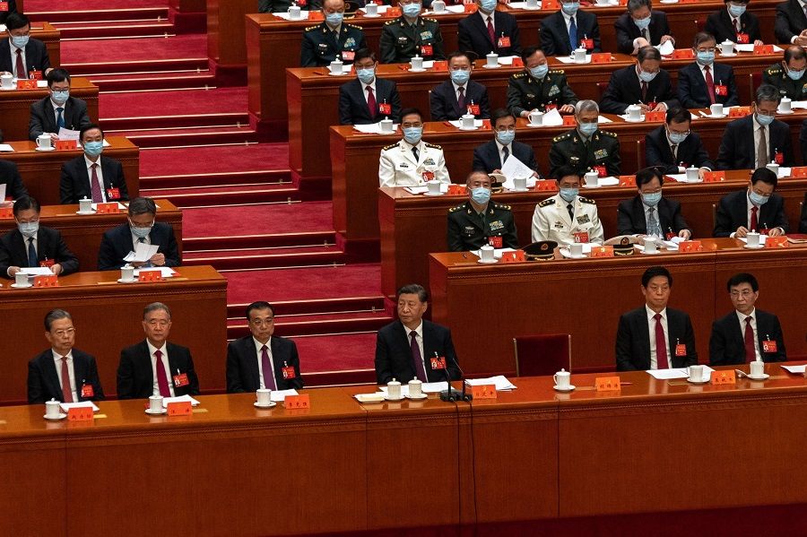 Chinese President Xi Jinping and other delegates during the closing ceremony of the 20th Party Congress of the Chinese Communist Party at the Great Hall of the People in Beijing, China, on 22 October 2022. (Bloomberg)