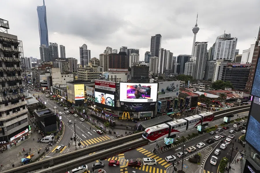 A Rapid KL train travels along an elevated track in Bukit Bintang area in Kuala Lumpur, Malaysia, on 14 January 2024. (Richard Humphries/Bloomberg)