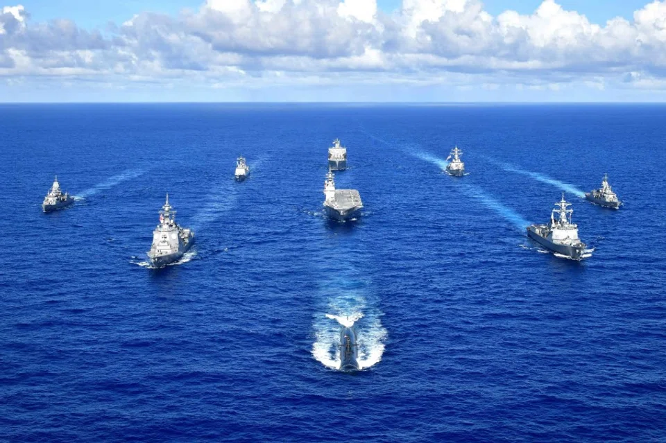 Royal Australian Navy, Republic of Korea Navy, Japan Maritime Self-Defense Force, and United States Navy warships sail in formation during the Pacific Vanguard 2020 exercise, 11 September 2020. (Official Japan Maritime Self-Defense Force photo)