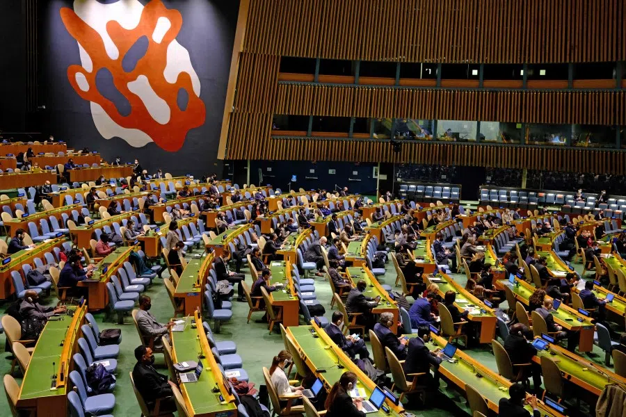 View of the General Assembly emergency special session in New York, on 1 March 2022. (Andrea Renault/AFP)