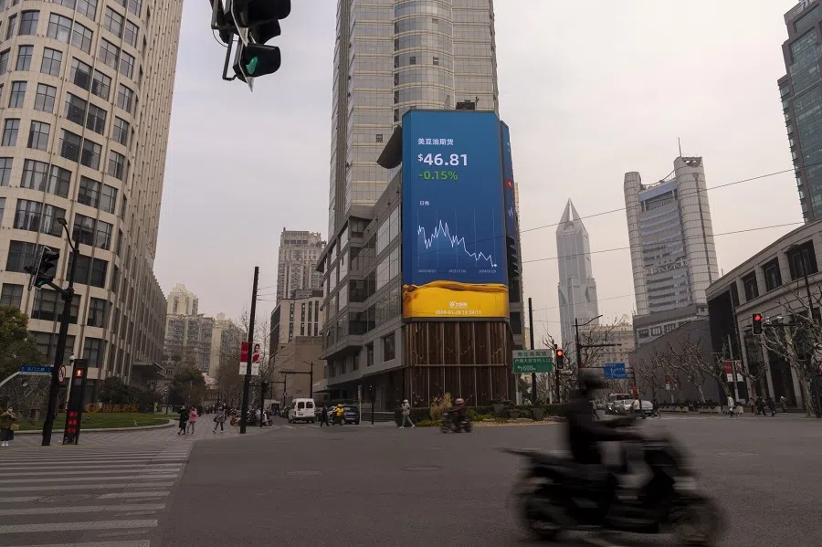 A public screen displaying stock figures in Shanghai, China, on 29 January 2024. (Raul Ariano/Bloomberg)