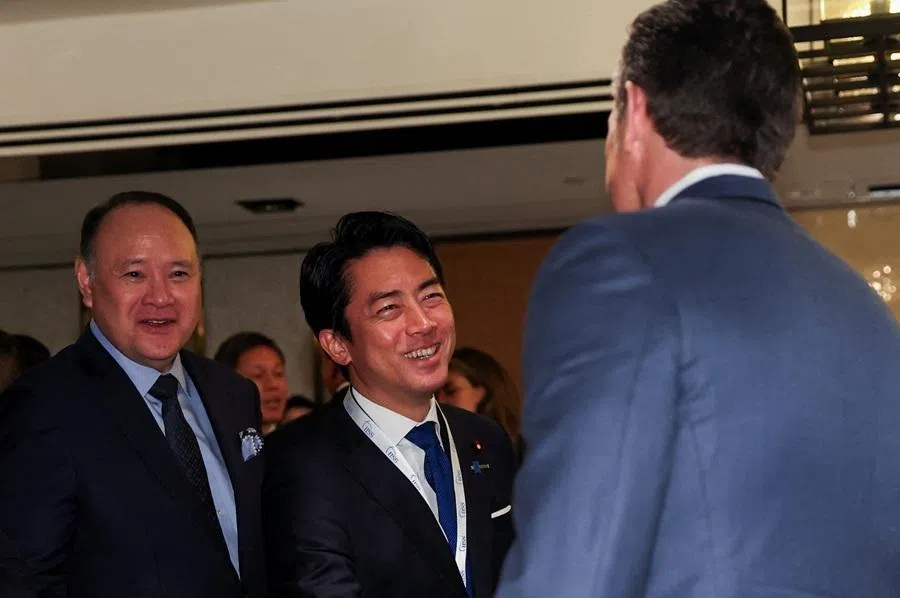 Philippines Secretary of National Defense Gilberto C. Teodoro Jr and Japanese Minister of Defense Shinjiro Koizumi meet with US Secretary of War Pete Hegseth at a ministerial round table lunch meeting on the sidelines of the IISS Shangri-La Dialogue security summit in Singapore, on 30 May 2026.