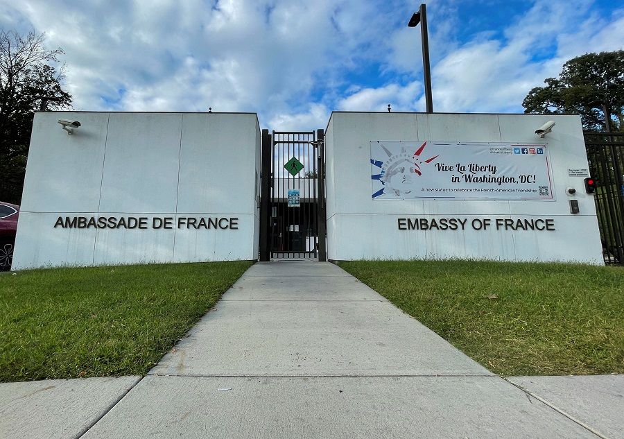 The French Embassy is seen after it was announced that France has decided to recall its ambassadors in the US and Australia for consultations after Australia struck a deal with the US and the UK, in Washington, US, 17 September 2021. (Gershon Peaks/Reuters)