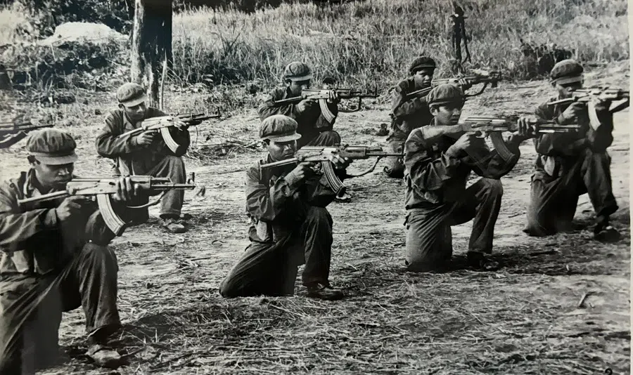 In 1978, Khmer Rouge soldiers armed and trained by China conducted drills along the Thai-Burmese border.