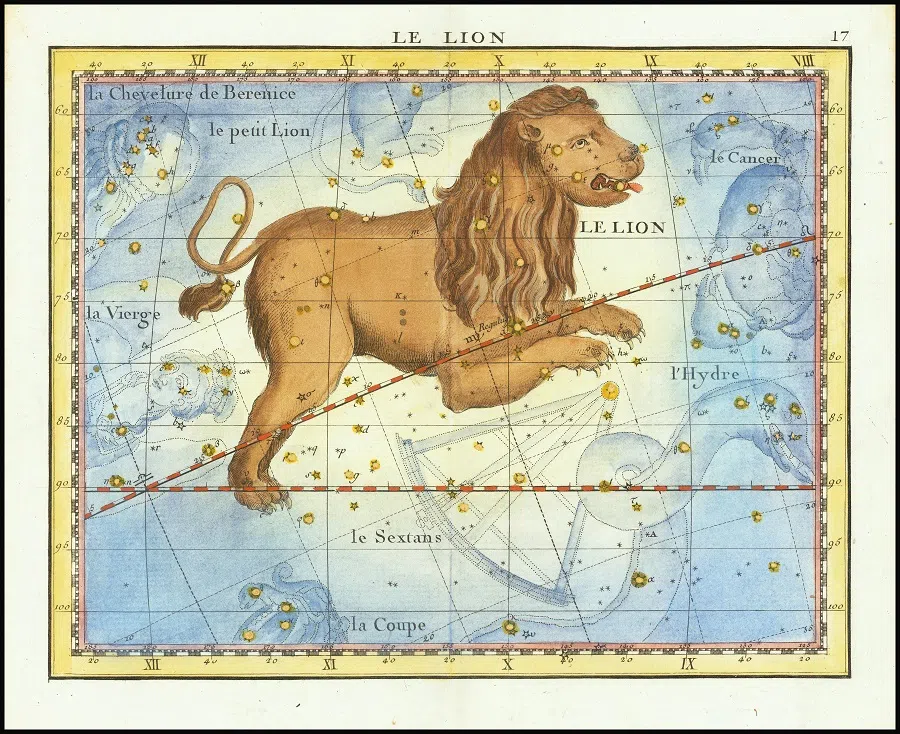 John Flamsteed, Le Lion (Leo), Paris, 1776. Detailed star chart of the constellation Leo. (Wikimedia)